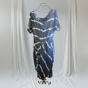 Stylish Navy Tie-Dye Midi Dress Size XL